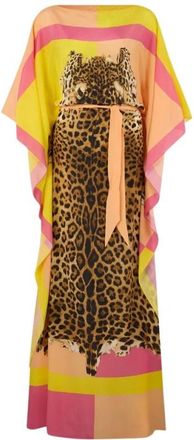 Roberto Cavalli Silk Kaftan met Pop Print - Dames - Avondkleed - Veelkleurig - M - Kleedjes