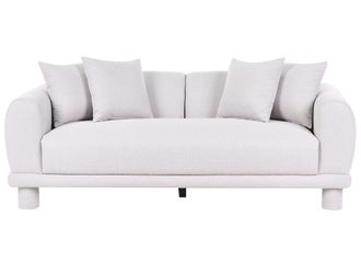 Beliani Divano A 3 Posti Moderno In Tessuto Con Cuscini Decorativi Extra E Gambe Rivestite Grigio Chiaro Pori