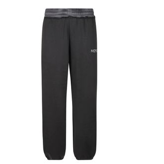 Moncler Broeken, Dames, Zwart, XS, Katoen, Logo Katoenen Joggingbroek