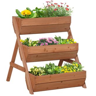 OUTSUNNY 3 Tier Raised Garden Bed Wooden Elevated Planter Box Kit - Brown | TJ Hughes