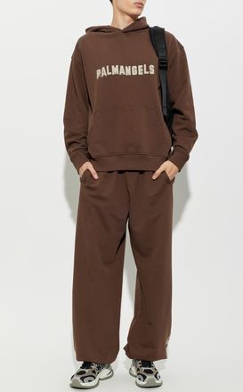 Palm Angels Cotton Hoodie With Print, Mens, Brown