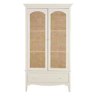 Maisons du monde Armario con 2 puertas y 1 caj&oacute;n blanco roto de rat&aacute;n 104 cm