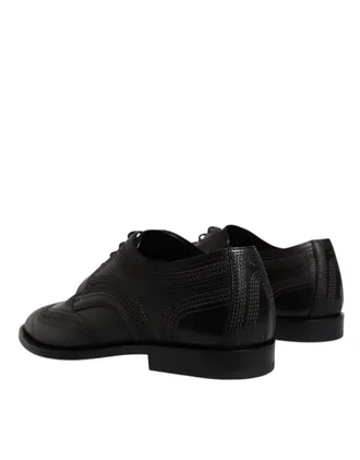 Dolce & Gabbana Embroidered Leather Derby Flat - Black