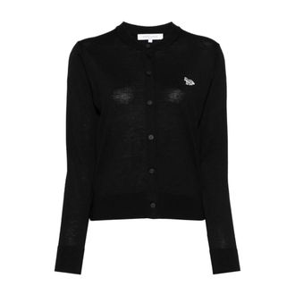 Maison Kitsun&eacute; Cardigans, female, Black, Size: S Bold FOX Head Patch Bi-Color Cardigan