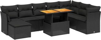 vidaXL Set De Sof&aacute;s De Jard&iacute;n 8 Piezas Y Cojines Rat&aacute;n Sint&eacute;tico Negro Vidaxl