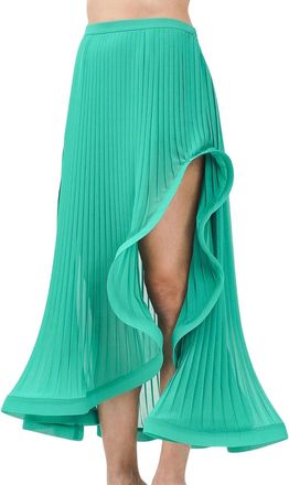 Simona Corsellini Green Polyester Asymmetric Pleated Skirt