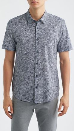 BOSS Roan Slim Fit Short Sleeve Button-Up Shirt in Dark Blue Multi at Nordstrom, Size Xx-Large