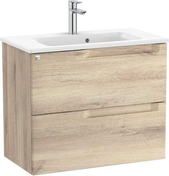 Roca Roca - Pack Unik mueble base compacto de dos cajones + lavabo aleyda Color: Beige Madera - Medidas: 705x380x565 mm