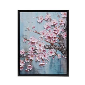 Artery8 Cherry Blossoms Thick Paint Flowers Framed Canvas Wall Art Print in Pink | Size: W24 x H32