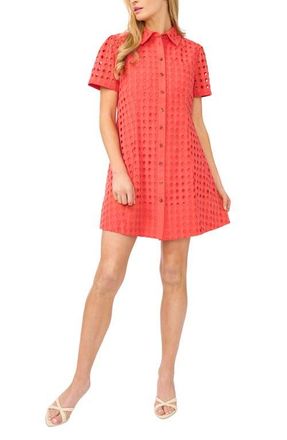 CeCe by Cynthia Steffe Cotton Eyelet Mini Shirtdress in Cayenne at Nordstrom, Size 12