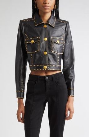L'agence Winsome Studded Crop Leather Jacket in Black at Nordstrom Rack, Size 14