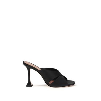 Amina Muaddi Black Silk Womens Sandals