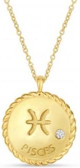 Allurez Pisces Zodiac Diamond Medallion Disk Pendant Necklace 14k Yellow Gold