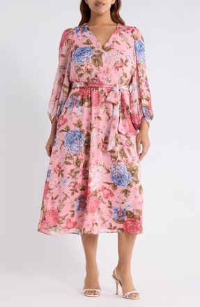 Anne Klein Floral Midi Dress in Calypso Coral Multi at Nordstrom, Size 18 W