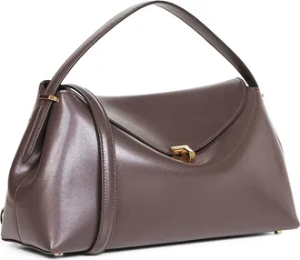 Toteme Womens Top-Handle Bag T-Lock Bark Brown Leather Handbags Hand