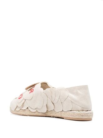 Valentino Floral Appliqu&eacute; Cotton Espadrille - Beige