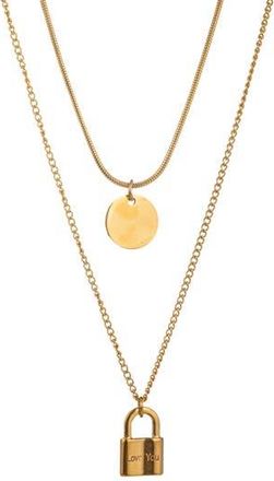 Eye Candy Los Angeles Naomi Lock Pendant Layered Necklace in Gold at Nordstrom Rack