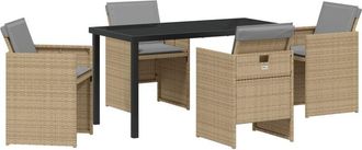 vidaXL Garden Dining Set with Cushion Folding 5 pcs Beige Poly rattan Vidaxl
