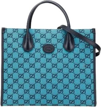 Gucci Pre-owned Tote Bags, female, Blue, Size: ONE SIZE Pre-owned Canvas Tote Bag
