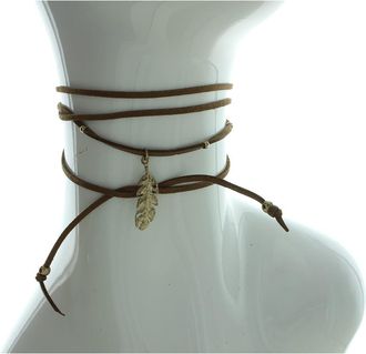 Olivia Welles 14K Gold Plated Feather Charm Suede Choker Necklace in Brown at Nordstrom Rack