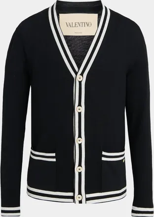 Valentino Garavani Men & apos;s Wool Knit Cardigan with Micro-VLogo