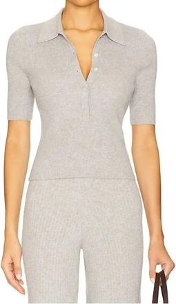 525 america Ginny Short Sleeve Polo Knit Top In Grey