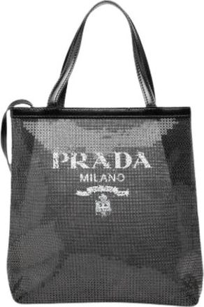 Prada Pre-owned Sequined Mesh Tote Bag - Dames - Vintage Shopper - Zwart - ONE Size - Leer - Vintage