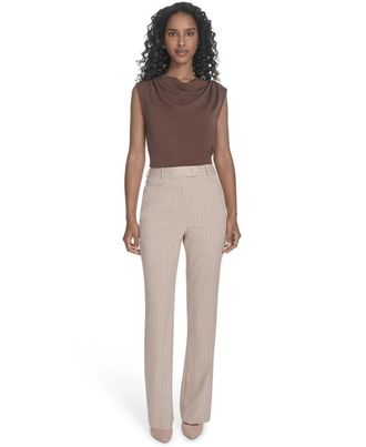 Calvin Klein Pants Women Toasted Sumac Pinstriped Stretch Modern Fit PALL581