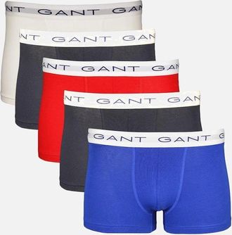 GANT Mens 5-Pack Contrast Waistband Boxer Trunks, Navy/Blue/White/Red - Size: 32/34/35