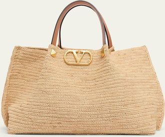 Valentino Garavani Medium Viscose Raffia Rockstud Tote Bag