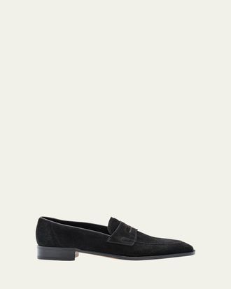 John Lobb Mens James Suede Penny Loafers