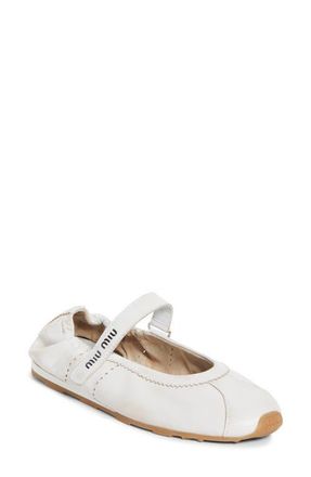 Miu Miu Plume Mary Jane Ballet Flat Sneaker in Bianco at Nordstrom, Size 10Us