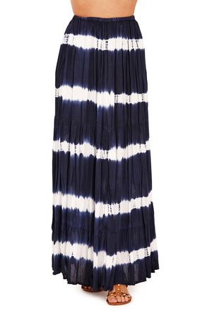 Pistachio Womens Navy Blue White Tie Dye Maxi Skirt M