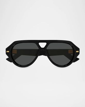 Bottega Veneta Men & apos;s BV1485S Bold Ribbon Stud Recycled Acetate Pilot Sunglasses