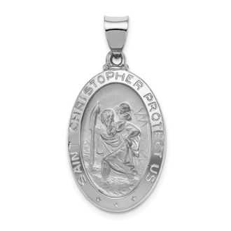 Diamond2Deal 14k White Gold Polished Satin St Christopher Medal Hollow Pendant