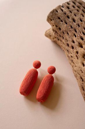 Kalalou Fabric-Wrapped Earrings - Coral