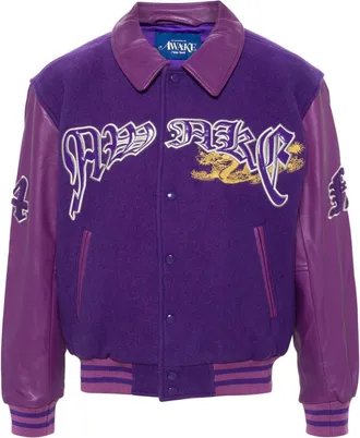 Awake NY Varsity felted bomber jacket - men - Lambskin/Polyamide/Polyester/Spandex/Elastane/Polyester/Spandex/Elastane/Wool - L - Purple