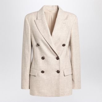 Brunello Cucinelli Brunello Cucinelli Beige Double Breasted Jacket In Wool And Cashmere