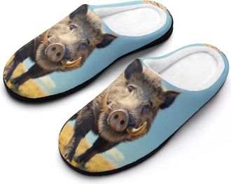 Generic Prairie-Wild-Boar Womens Slippers Warm House Slippers Indoor House Shoes with Anti-Skid Rubber Sole