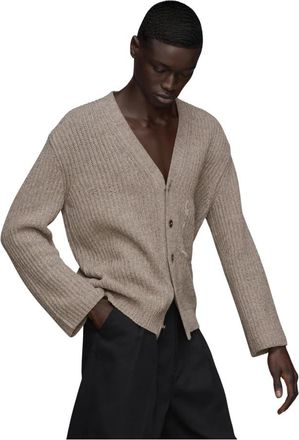 Maison Margiela Textured V-neck Cardigan - Heren - Vesten - Beige - L - Katoen - Truien & Vesten
