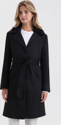 Ellen Tracy Womens Faux Suede Trench with Detachable Fur Collar