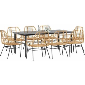 vidaXL Juego Comedor Jard&iacute;n 9 Pzas Rat&aacute;n Sint&eacute;tico Marr&oacute;n Vidaxl
