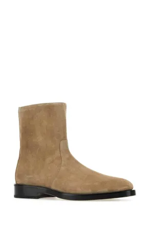 Ferragamo Mens Cappuccino Suede Gerald Ankle Boots Beige Stivali