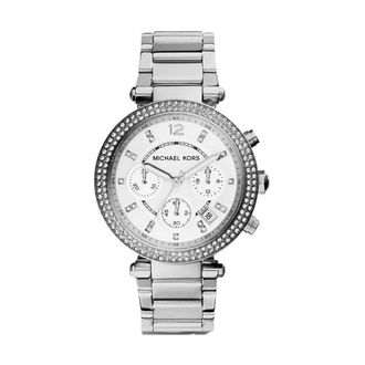 Michael Kors Accessoires, Dames, Grijs, ONE Size, Parker Zilverkleurig Horloge