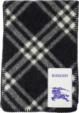 Burberry Mu Tri Bar Check Scarf - unisex - Wintersjaals - Zwart - ONE Size - Wol - Accessoires
