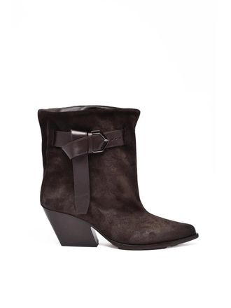 Elena Iachi Brown Suede Buckle Ankle Boots