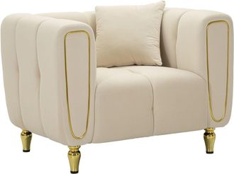 Mauro Ferretti Sill&oacute;n de metal dorado y terciopelo crema con coj&iacute;n cm 97x81x71