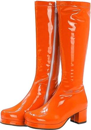 Generic Womens Sweet Knee High Boots Round Toe Thick Heel Pu Leather Long Booties Fashion Daily Style Plus Size