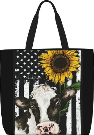 Generic Women Handbag Sunflower Cow Print Travel Tote Bag Fashion Casual Shopping Bags, For Daily, Work, Holiday, Christmas, Swim
