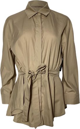 Max Mara Cuneo Belted Shirt in Beige Cotton